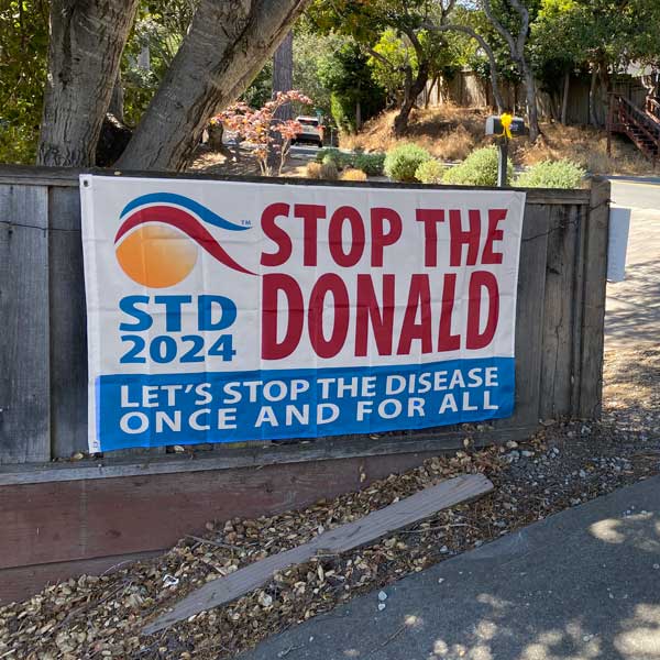 Anti Trump Flag on Fence 2024 Election